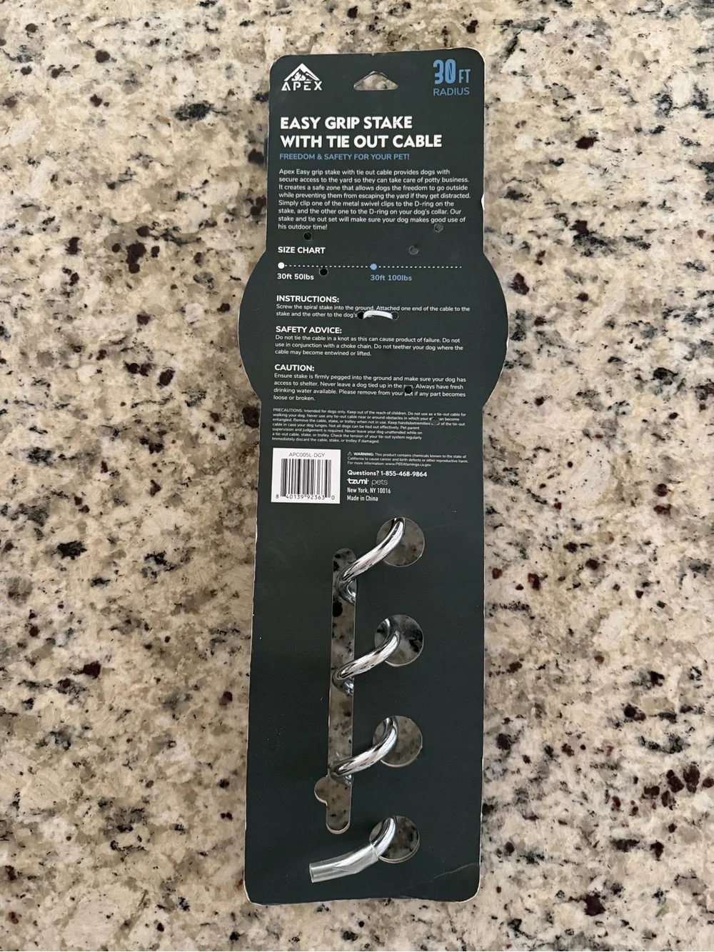 Apex Black & Silver Easy Grip Tie-Out Stake